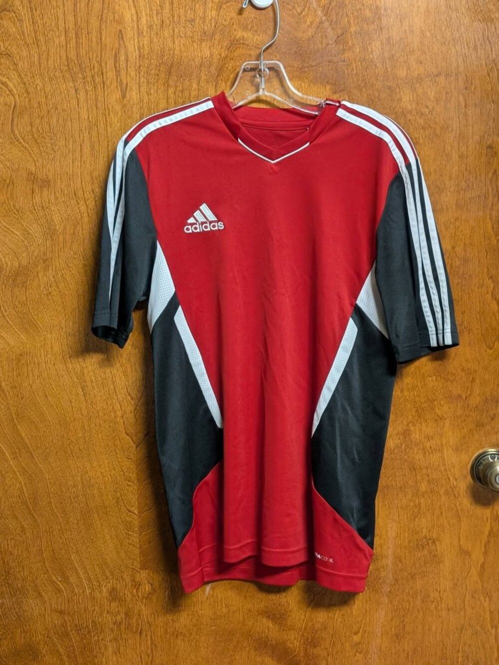 Red and Black V Neck Adidas Shirt